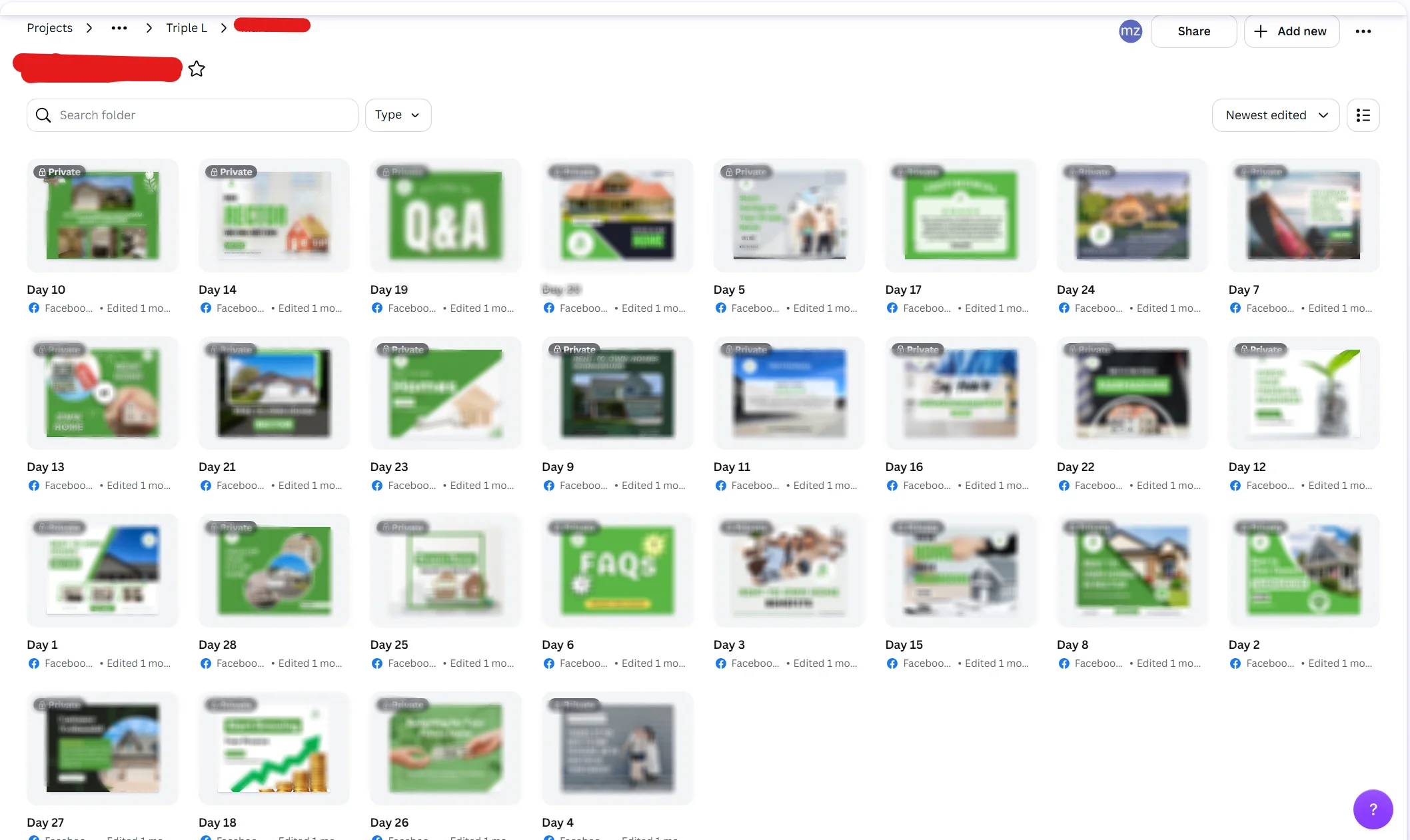Design folder with one graphic for each day of the month