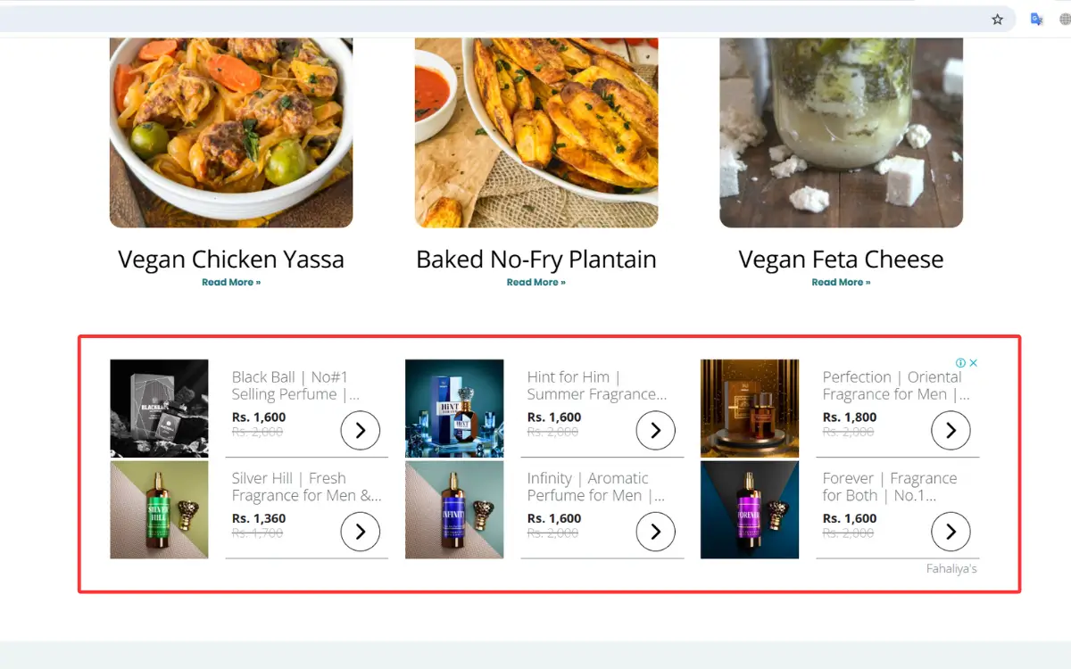 Ad placement below recipe cards