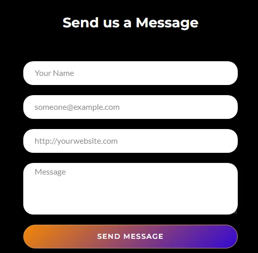 The Contact page form with name, email, website and message fields and a Send Message button