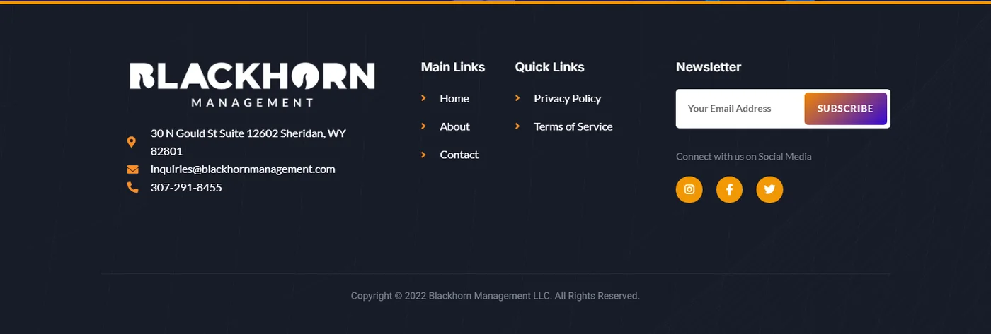 Blackhorn Management 11 The Footer part of the Blackhorn home page