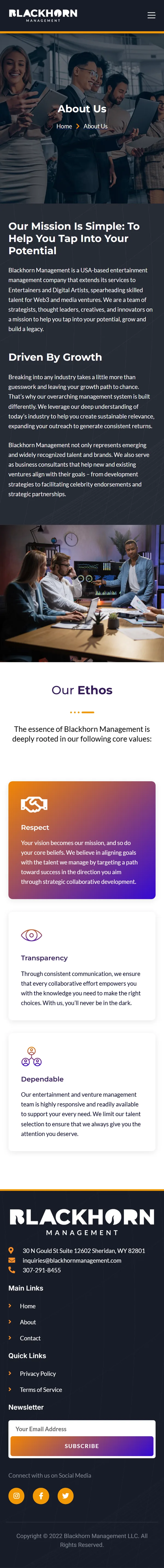 Blackhorn Management 23 The About page on a phone