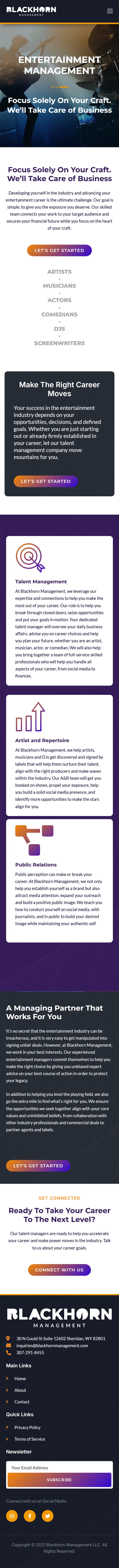Blackhorn Management 24 The Entertainment page on a phone