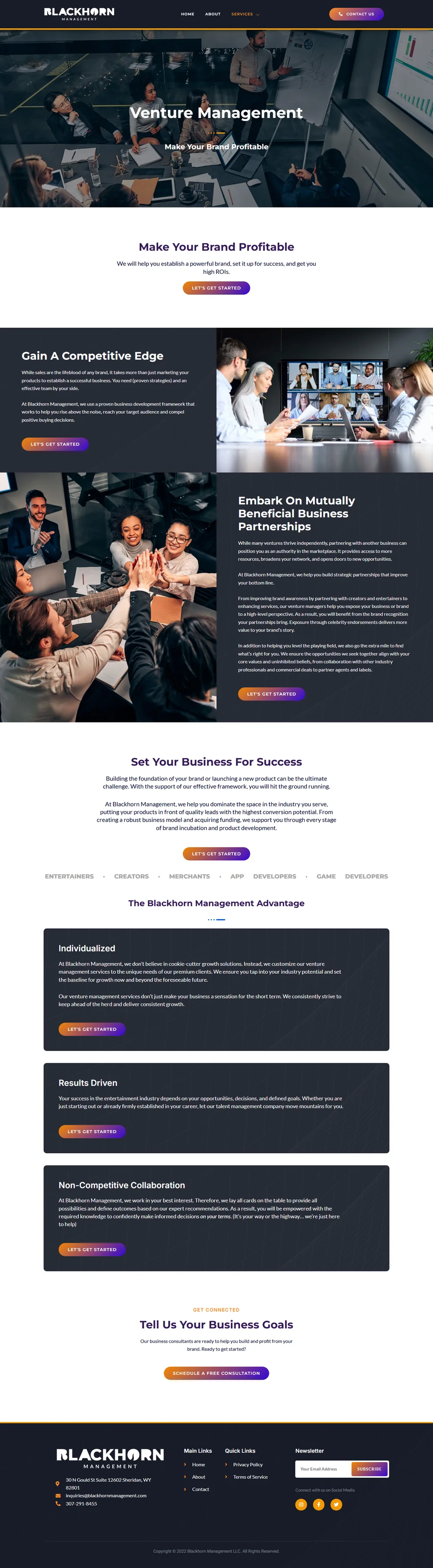 The top of the Ventures page
