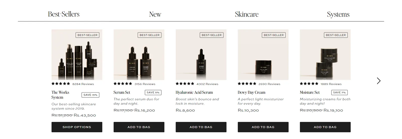 The tabbed product carousel under the banner