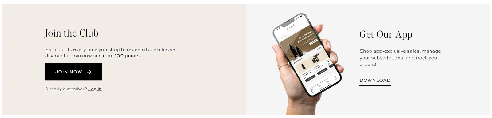 The Join the Club and Get Our App panels