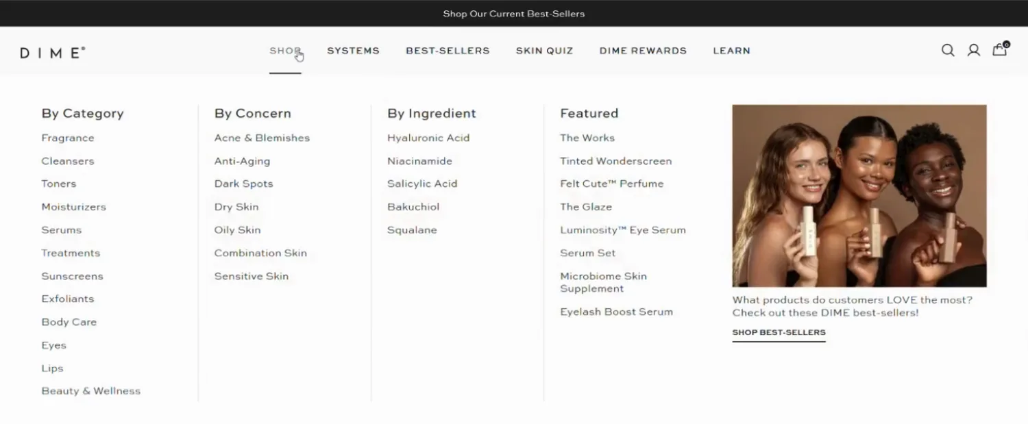 The Shop mega menu