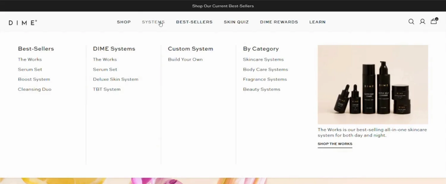 The Systems mega menu
