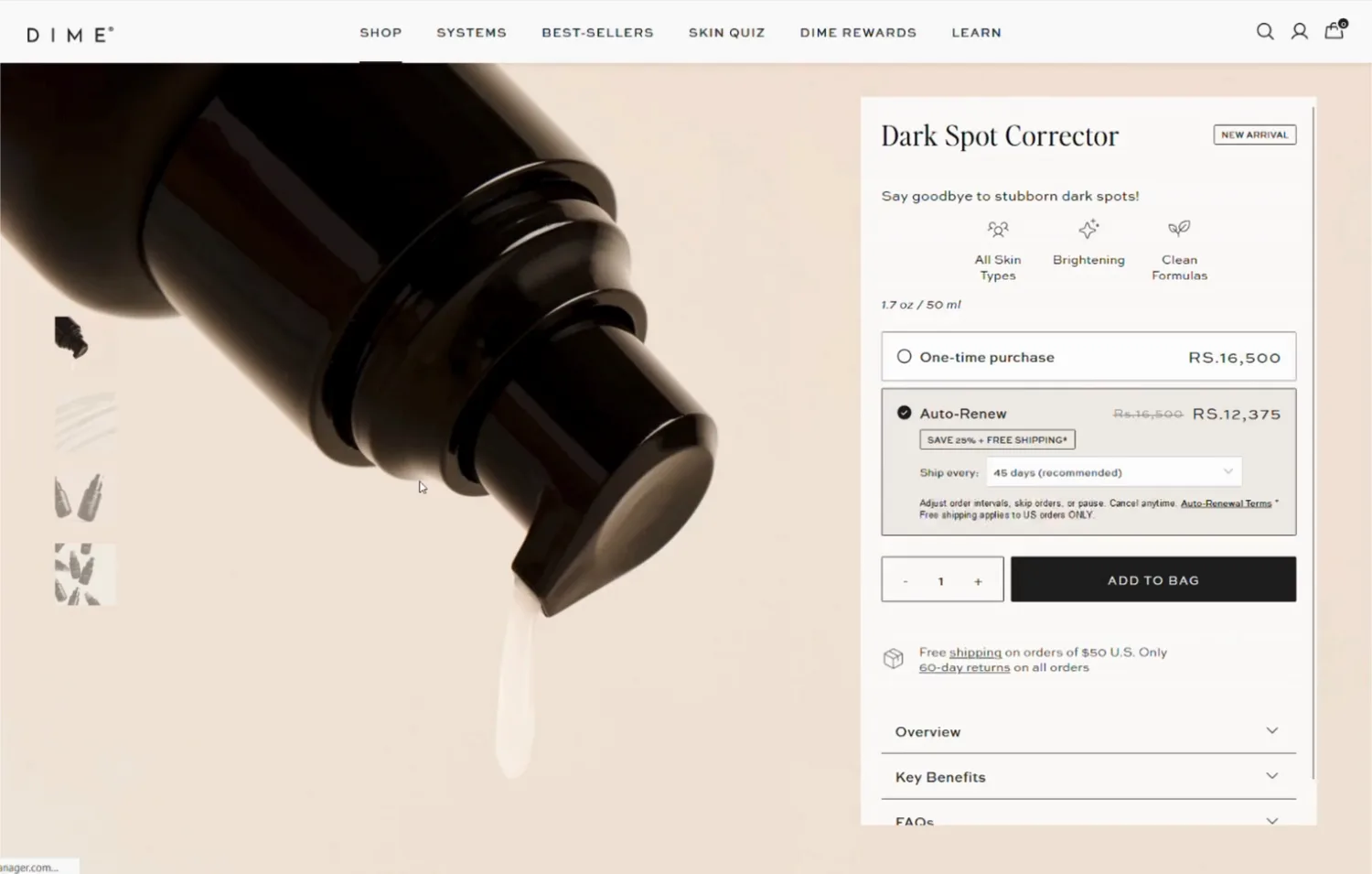 The DIME Beauty product page for Dark Spot Corrector