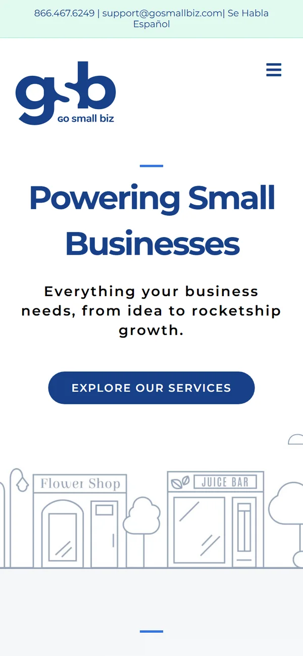 The GoSmallBiz home page on a phone