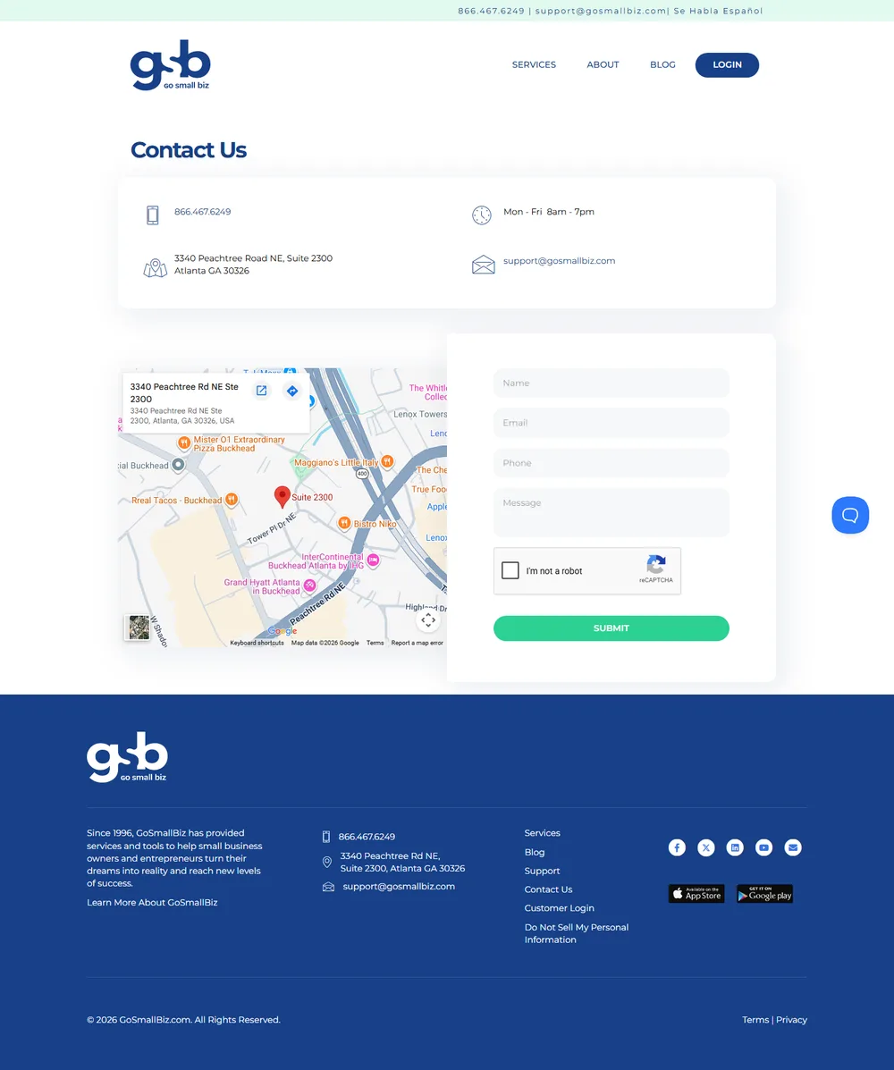 The GoSmallBiz Contact page