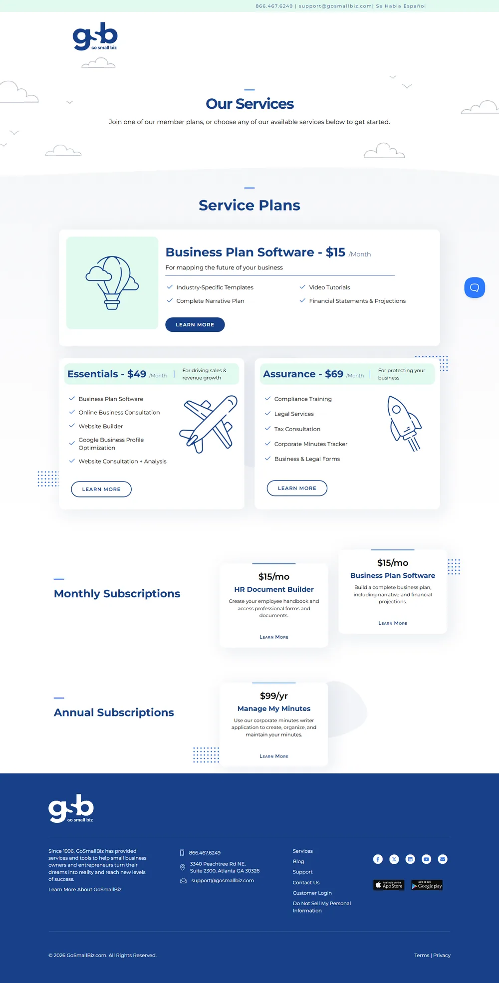 The GoSmallBiz Services page