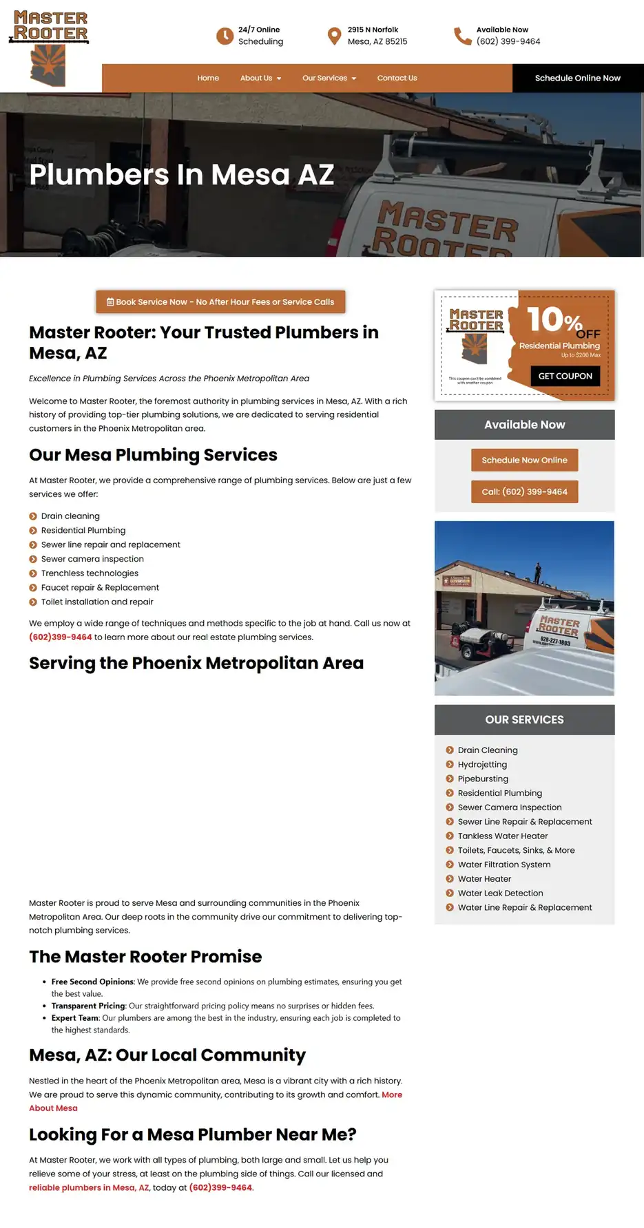 The Plumbers in Mesa AZ city page