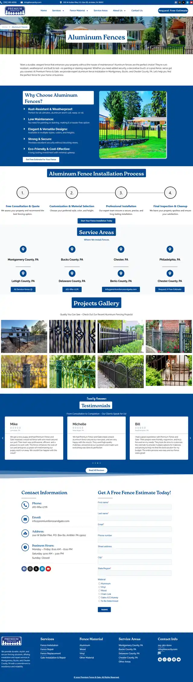 Premium Fence and Gate Material page: Aluminum Fences, full length