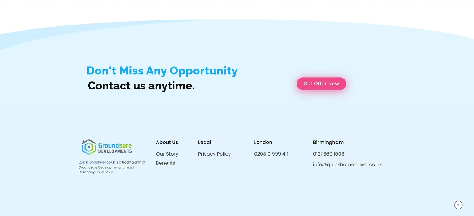 The closing call to action and footer