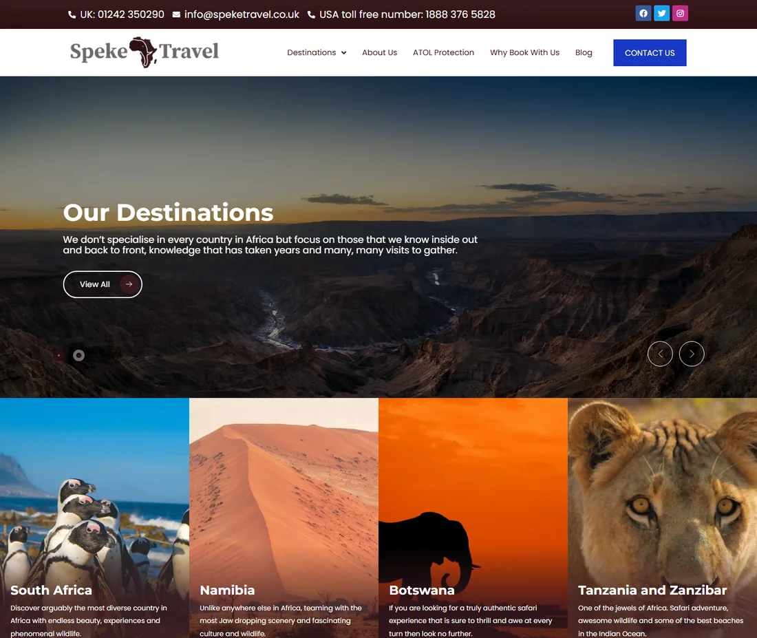 Part 1 of the Speke Travel home page