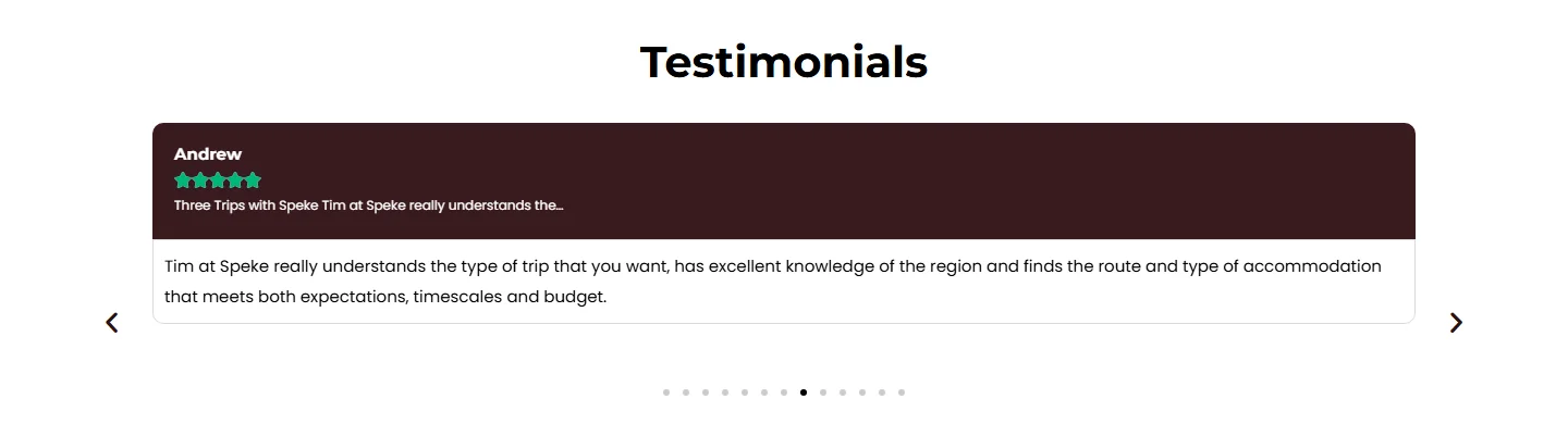 The testimonials slider on the Speke Travel site