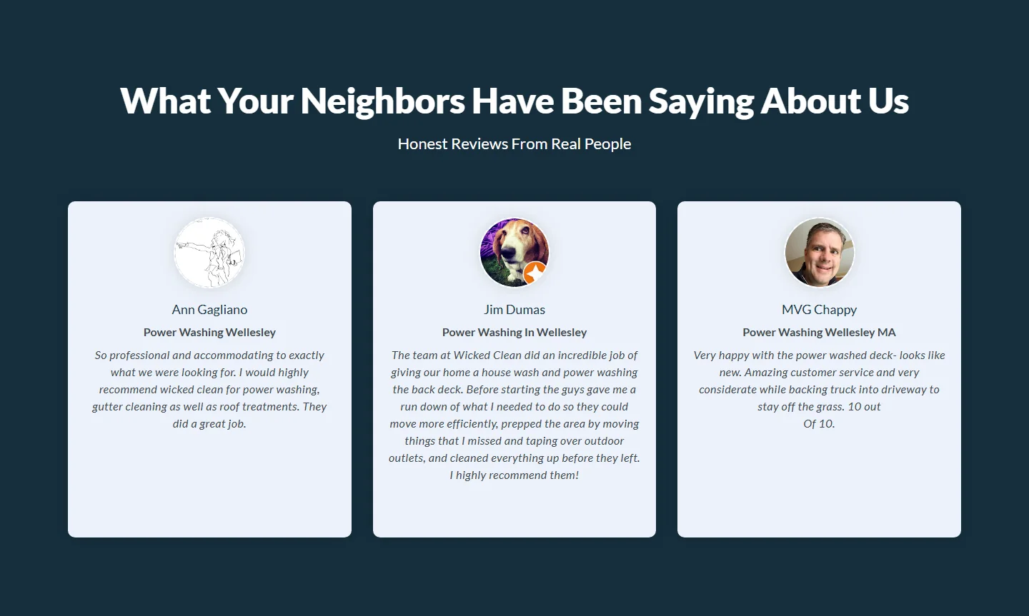 The What Your Neighbors Have Been Saying About Us reviews section