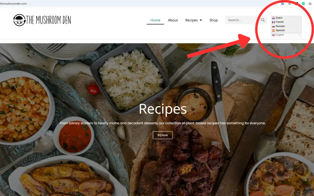 Language switcher in the site header