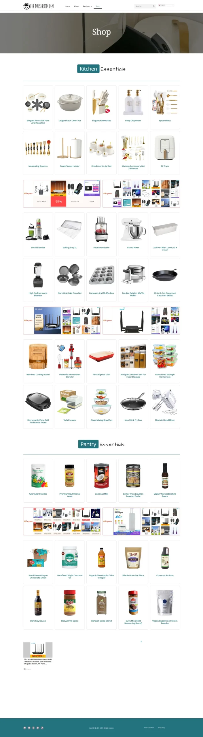 Kitchen Essentials shop page